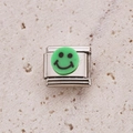 Italian charm link with green smiley face emoji on stainless steel base for DIY jewelry - Green Happy Face (12)