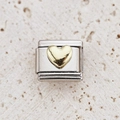 Italian modular charm featuring a gold-embossed heart on a stainless steel link base - Gold Embossed Heart Style (8)