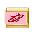 Italian style charm in gold finish with pink background and red heart planet design - Planet Heart Style (6)