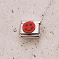 Italian charm bracelet link with a red smiley face on polished stainless steel - Red Happy Face (13)