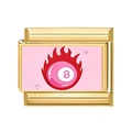 Italian charm link featuring pink billiard ball 8 with red flames in gold finish - Flame 8 Ball Style (7)