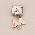 Italian charm link with a pink and white enamel balloon dog pendant on silver base - Balloon Dog