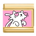 Maglia charm stile italiano con simpatico gatto bianco su fondo rosa e cornice oro - Stile Gatto Bianco Occhi a Cuore (6)