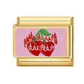 Italian charm link featuring red cherries and flame pattern on a pink background - Flame Cherry Style (8)