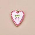 Pink polka dot heart pendant with cherry motif and gold metal edges for DIY jewelry - Heart Cherry Pendant