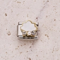Italian charm link with gold-edged white cloud, rhinestones and faux pearl details - White Cloud Rhinestone Pearl 14
