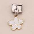 Italian charm link with a golden smiling white flower pendant for DIY bracelets - Smiling Flower