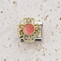 Italian modular charm featuring gold flower petals with pink stone and white crystals - Pink Gem Petal Style (10)