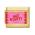 Italian charm bead in gold finish with pink background and Hot Stuff text - HOT STUFF Heart Style (9)