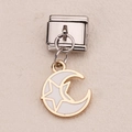 Italian style stainless steel DIY bracelet link with gold moon and star charm pendant - Moon & Star