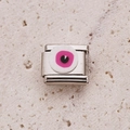 Italian charm link featuring a pink eyeball design on a stainless steel modular base - Pink Eye (15)