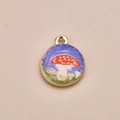 DIY round alloy pendant with hand-painted red mushroom motif and golden circular border - Round Mushroom Pendant