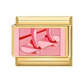 Italian charm link in gold steel featuring pink art of red high heels on a skateboard - Skateboard Red Heels Style (12)