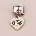 Italian charm link with gold-rimmed evil eye heart pendant in white enamel on stainless steel - Heart Evil Eye