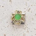 Italian modular charm in stainless steel with gold flower, green stone and crystals - Green Gem Flower Style (12)