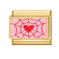 Italian modular charm link with golden frame and pink enamel heart spiderweb design - Spiderweb Heart Style (13)