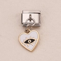 Italian charm bracelet link with gold heart charm and evil eye enamel design - Black Border Heart Evil Eye
