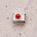 Italian charm link featuring a red evil eye pattern in polished stainless steel finish - Red Eye (17)