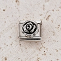 Italian charm link in stainless steel featuring an oxidized rose flower design for DIY jewelry - Oxidized Retro Rose Style (15)