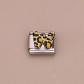 Italiaanse roestvrijstalen charm met een letter W in een trendy luipaardpatroon - Luipaard Letter W