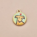 Round golden pendant featuring a hand-painted yellow dog with a red heart motif - Round Yellow Dog Pendant