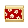 Italian charm link with red enamel and white floral pattern for DIY bracelets - Floral Pattern Style (14)
