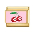 Italian charm link featuring a pink panel with unique billiard ball cherries on gold steel - Cherry 8 Ball Style (15)