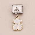 Modular stainless steel bracelet charm featuring a white enamel bear with gold heart detail - Bear