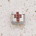 Italian charm link featuring a gold cross and rose red rhinestones for DIY bracelets - Rose Red Rhinestone Gold Cross Style (16)