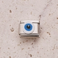 Italian charm link featuring a blue evil eye motif in stainless steel for DIY bracelets - Blue Eye (18)