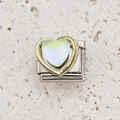 Italian charm link with gold heart frame and iridescent green stone on silver steel - Pale Green Iridescent Heart Style (17)