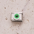 Italian charm link featuring a green eyeball design in polished stainless steel finish - Green Eye (19)