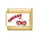 Italian charm link with gold finish featuring red cherries and white cherry text pattern - CHERRY 8 Ball Style (18)