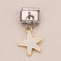 Italian charm bracelet link with a gold starfish pendant and white enamel inlay - Starfish