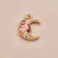 Hand-painted sleeping moon pendant with floral pattern and gold ring for DIY jewelry - Sleeping Moon Pendant