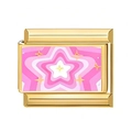 Italian style modular gold charm with pink and white layered star pattern design - Radial Star Style (19)