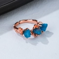 Blue apatite raw stones set on 18K rose gold branch textured adjustable open ring - Adjustable Open / Rose Gold + Sky Blue (ZT-01)