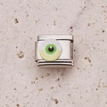 Italian charm bracelet module with colorful green eye design in stainless steel - Yellow-Green Eye (20)