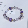 Amethyst bead bracelet with 14K gold-filled flower spacers and multifaceted crystals - Natural / Purple