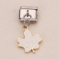 Italian style stainless steel link bracelet with a white enamel maple leaf pendant - Maple Leaf