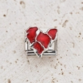 Italian charm bracelet link with silver stainless steel base and red enamel heart - Dark Red Enamel Heart Style (20)