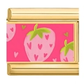 Charm link italiano con motivo fragola a cuore rosa e telaio in acciaio dorato - Stile Fragola Cuore (17)