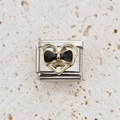 Italian modular charm link in stainless steel with golden heart and black enamel bow - Gold Heart with Black Bow Style (21)