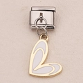 Italian modular charm bracelet link featuring a white enamel heart with gold plating - Hollow Heart