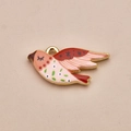 Hand-painted bird pendant with pink enamel and gold trim for DIY jewelry making - Pink Bird Pendant