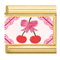 Charm modulare dorato con ciliegie rosse e fiocco rosa per bracciali fai-da-te in acciaio - Stile Fiocco Ciliegia (18)