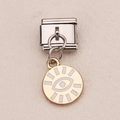 Italian link bracelet charm with golden evil eye sun pendant and stainless steel base - Retro Sun Eye
