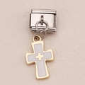 Italian charm link featuring a golden white enamel cross pendant for DIY bracelet - Double Layer Cross