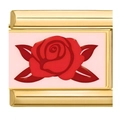 Maglia per bracciale modulare con cornice dorata e rosa rossa su sfondo rosa chiaro - Stile Rosa Rossa (20)