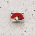 Italian charm link with red folding fan design and white pearl on stainless steel - Red Folding Fan Style (24)